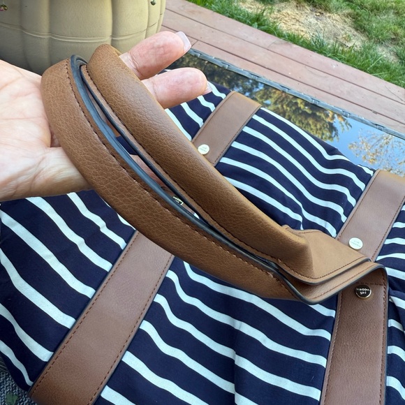 Madden Girl Navy and White Striped Tote with Brown Trim - Picture 10 of 16